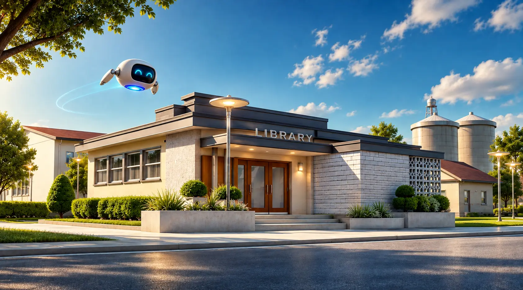 A resident robot arrives at the City Library in Meridian.
